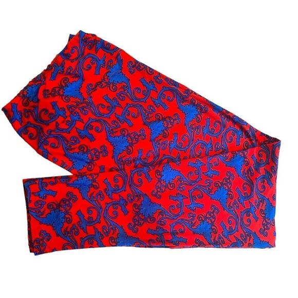 1085 LuLaRoe Size T & C Leggings Blue and Red Iron Gate Print New - Picture 1 of 4